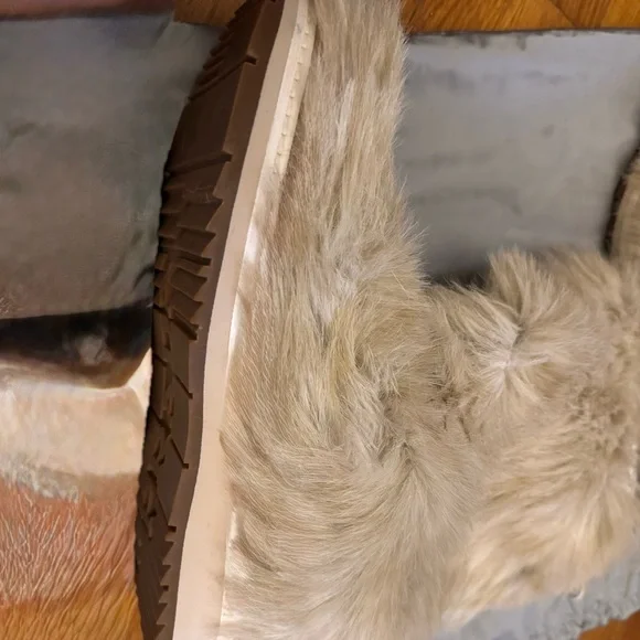 Prada Cream Faux Fur Knee Boot with Logo Plaque - Picture 3 of 7